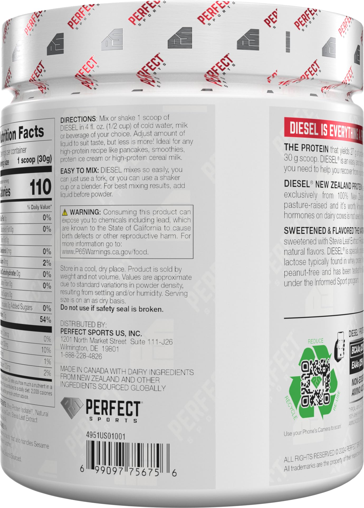PERFECT SPORTS polvo DIESEL textura cercana, mezcla instantánea sin grumos