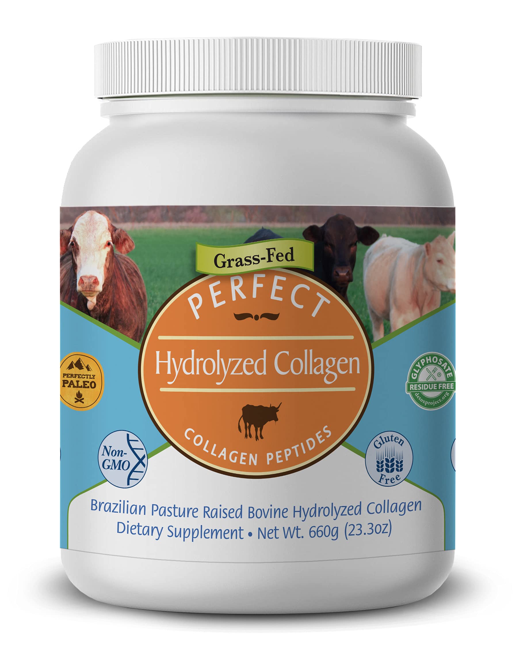 Perfect Supplements frasco frontal mostrando etiqueta clara y beneficios