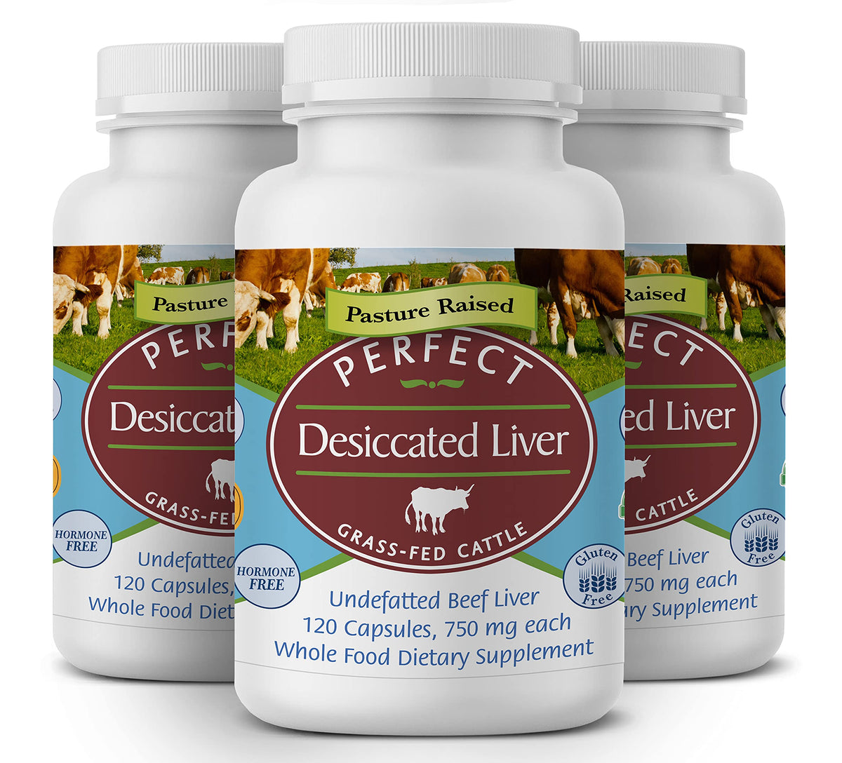 Perfect Supplements frasco frontal mostrando 120 cápsulas y envase de 3 pack