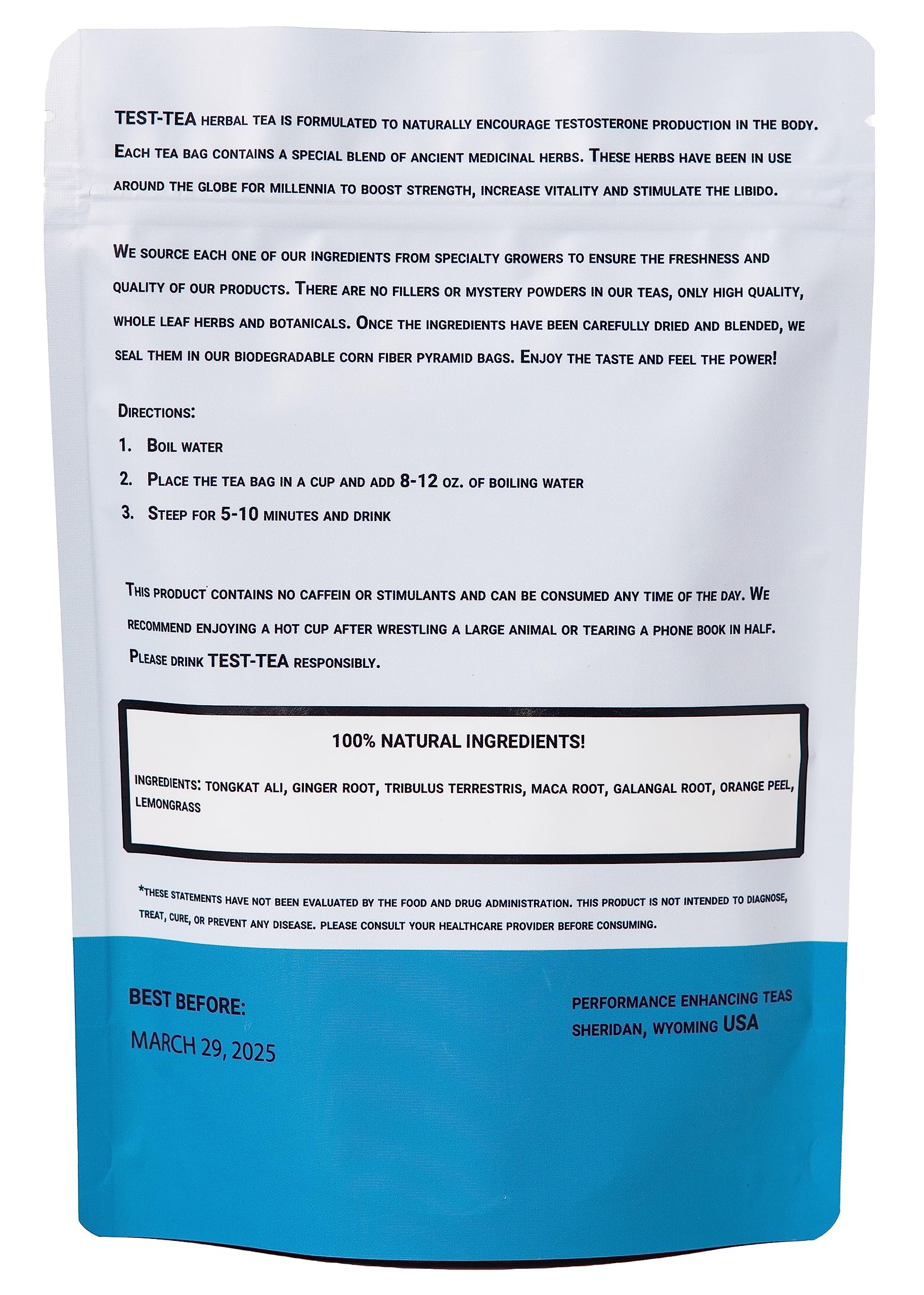 Performance Enhancing Teas Test-Tea bolsita biodegradable de 5 gramos y etiqueta clara