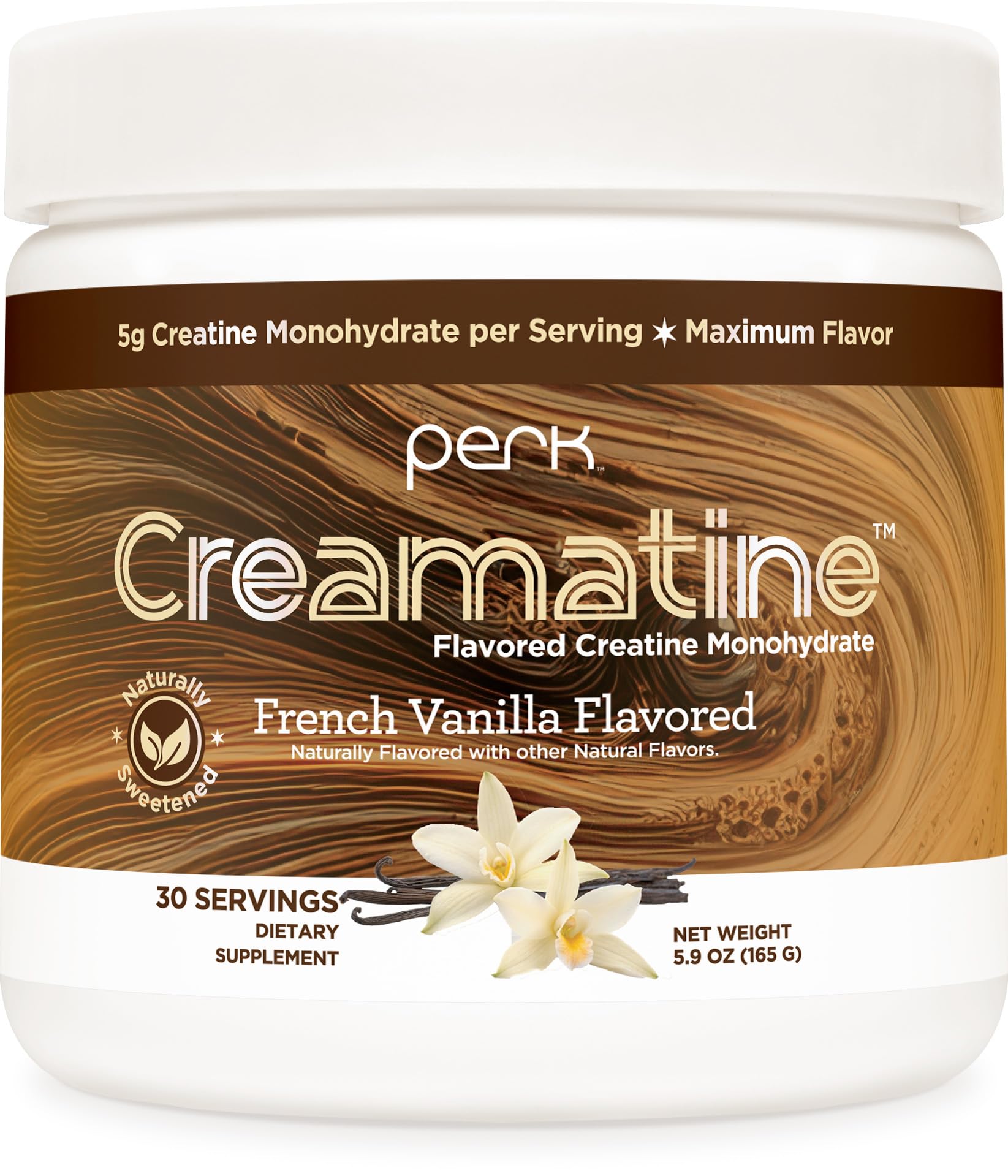 Perk Creamatine envase frontal mostrando sabor y servicios para uso diario
