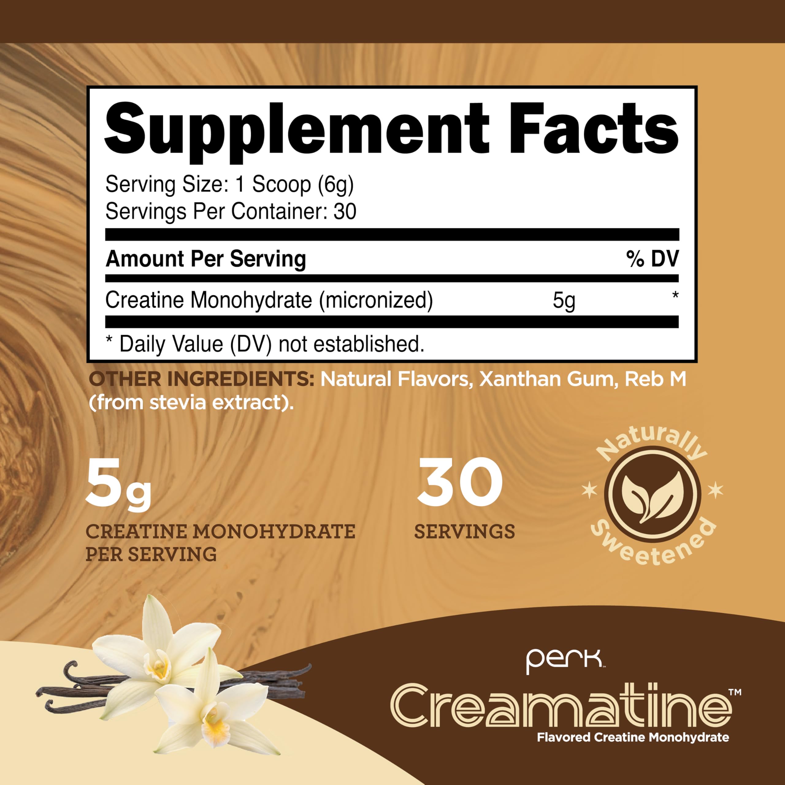 Perk Creamatine polvo detalle que muestra textura fina y disolución rápida