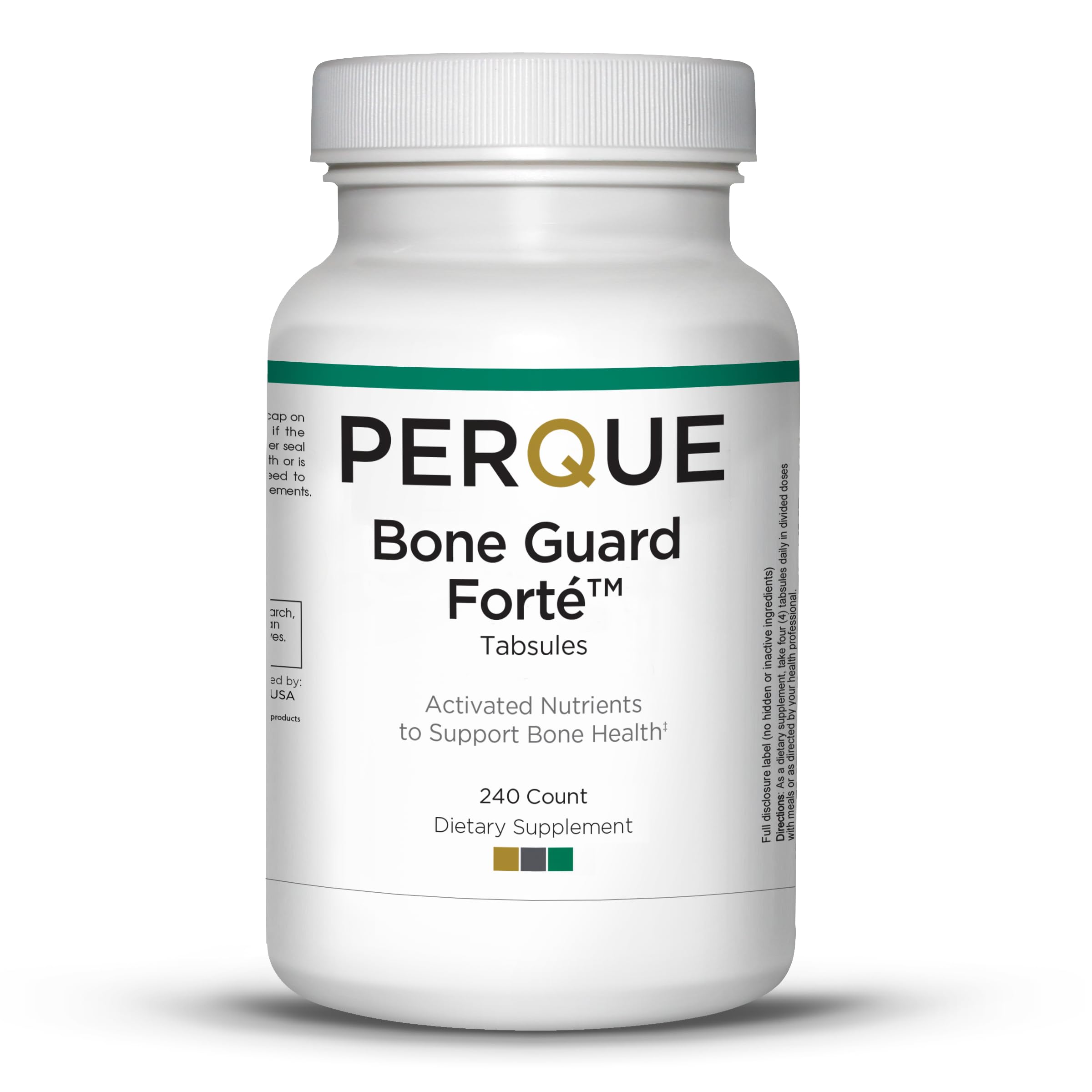 PERQUE frasco frontal de Bone Guard Forte 20 mostrando envase profesional y confianza
