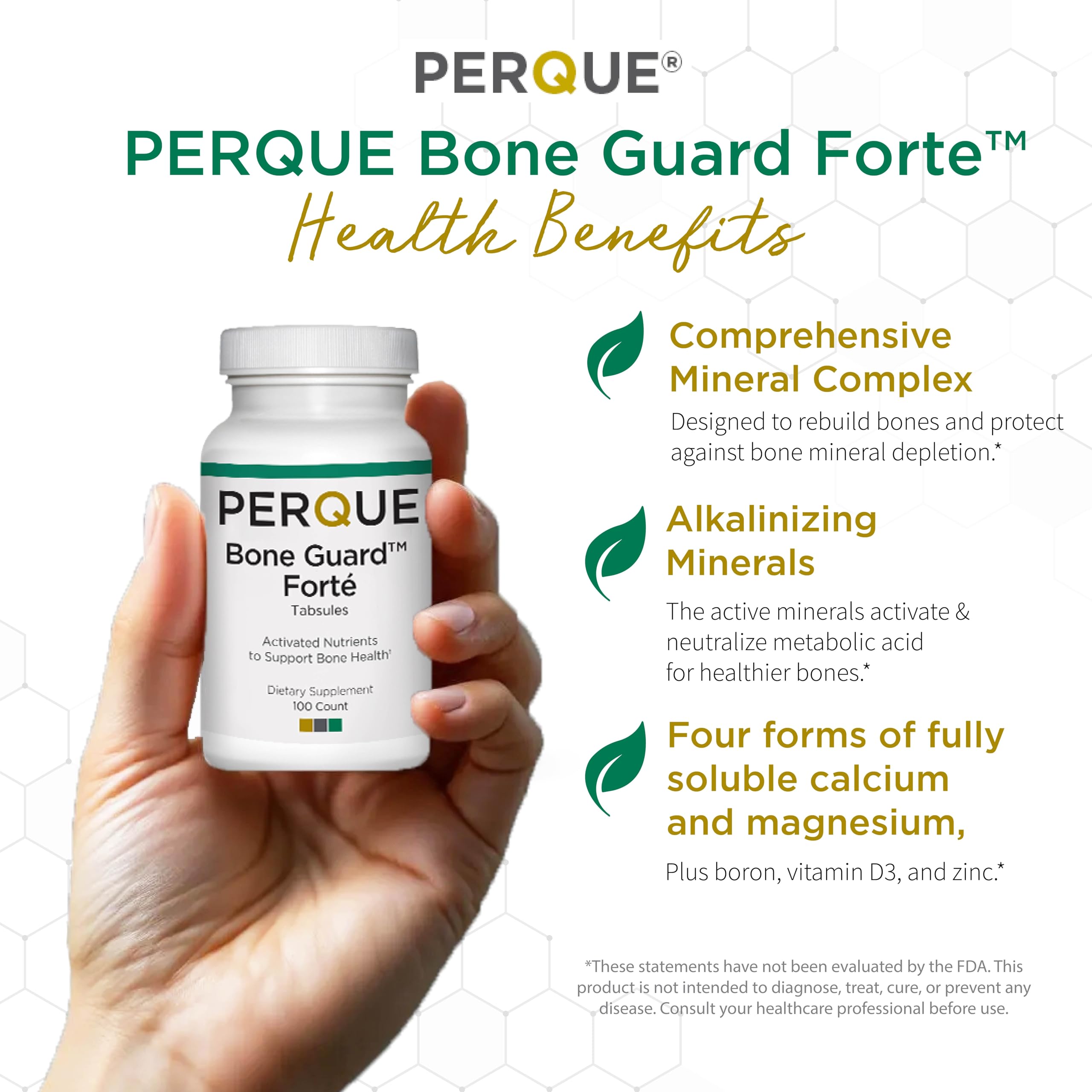 PERQUE cápsulas Bone Guard Forte en mano para dosificación y comodidad