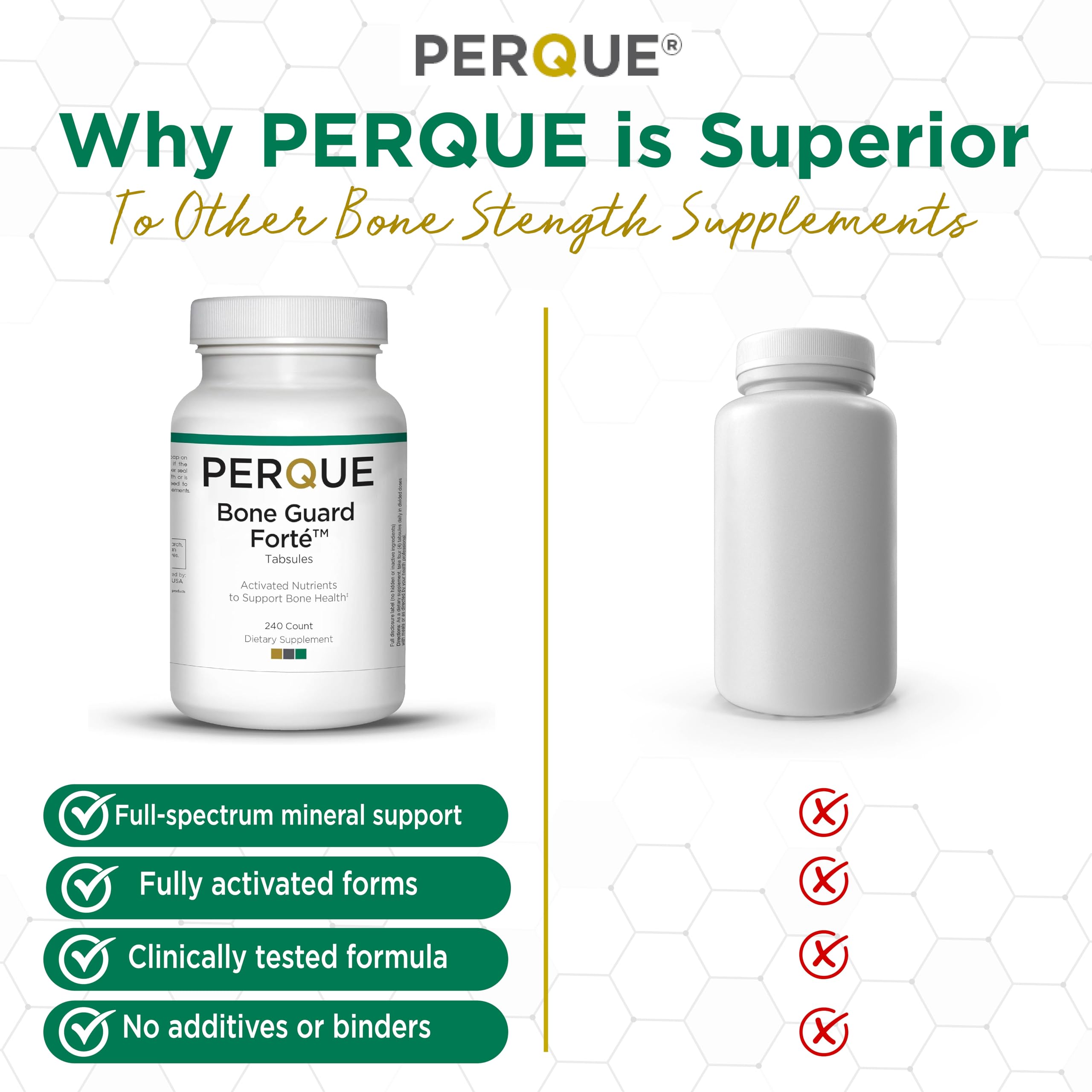 PERQUE comparación de tamaño de las cápsulas Bone Guard Forte útil para dosis