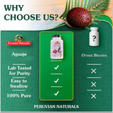 Peruvian Naturals textura del polvo de aguaje dentro de cápsula con pureza visible