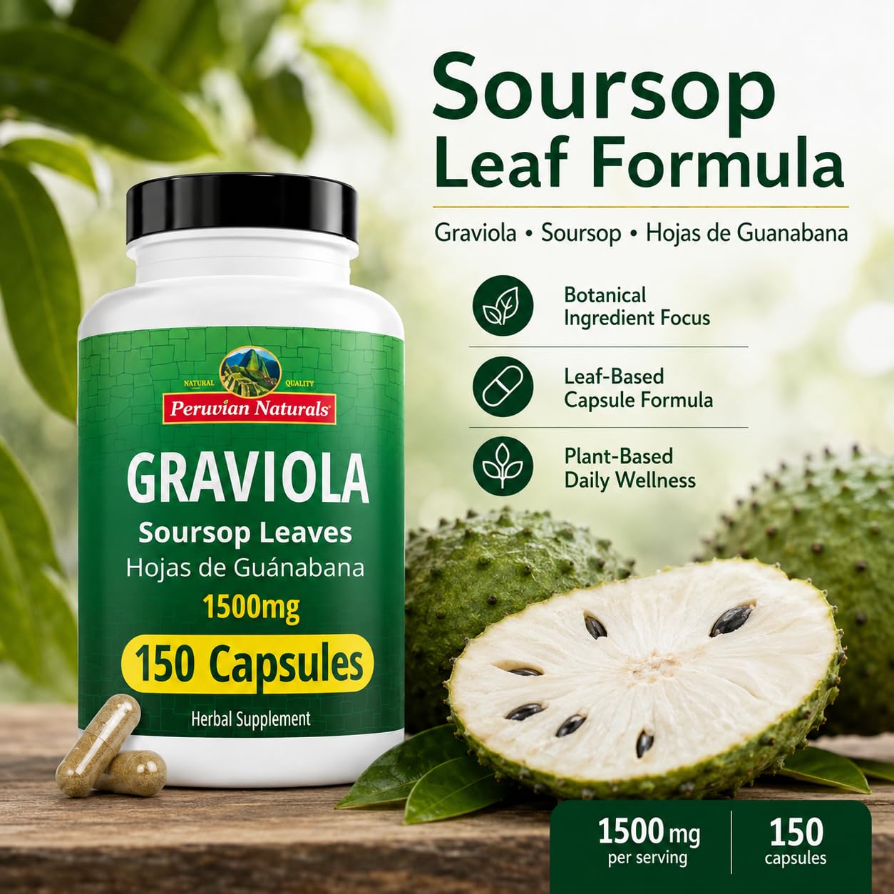 Peruvian Naturals cápsulas en primer plano realzando textura y pureza
