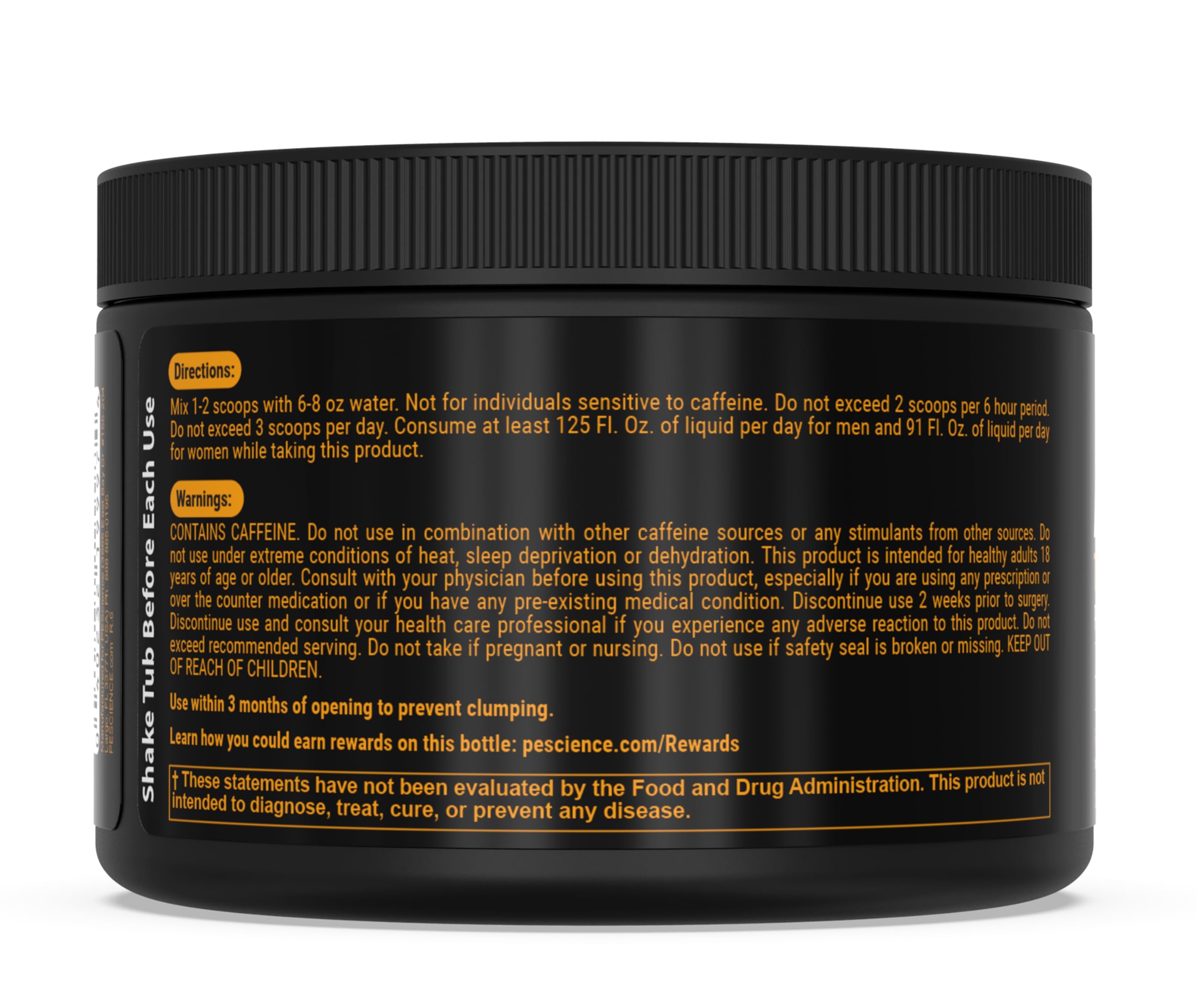 Comparación de scoop junto a bote PEScience Alphamine indicando 60 scoops por envase