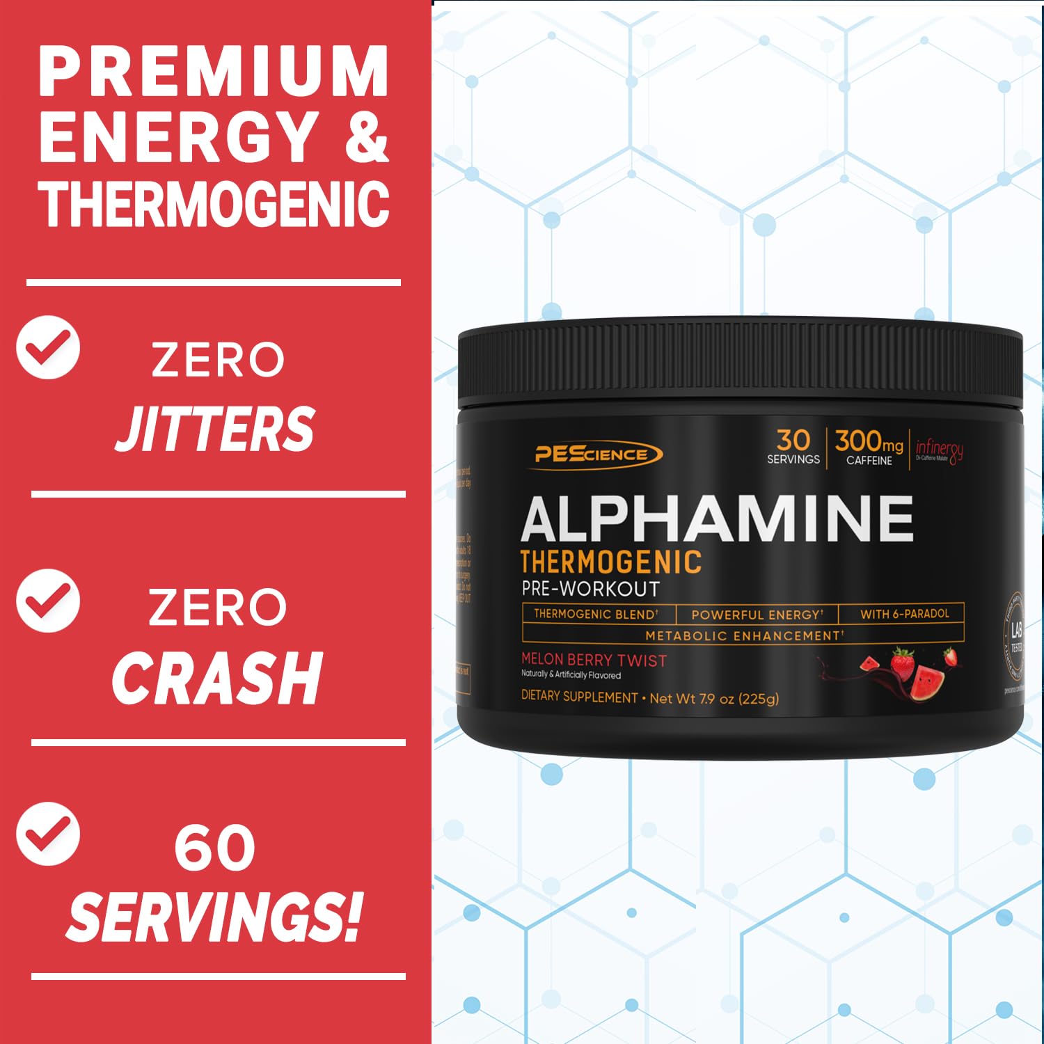 PEScience Alphamine textura del polvo destacando solubilidad y mezcla fina