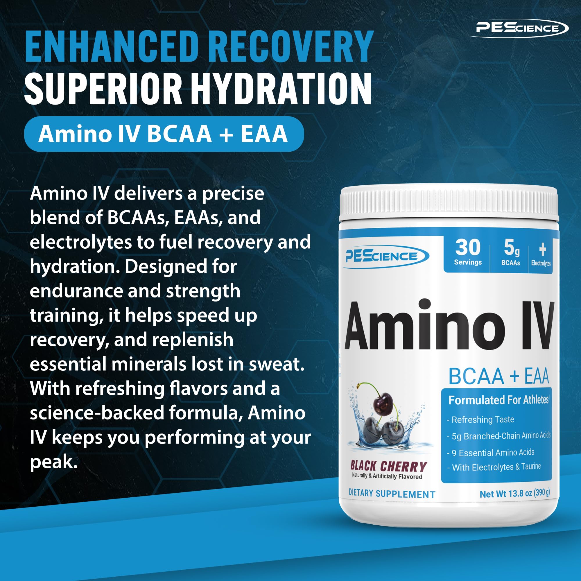 PEScience cuchara dosificadora sobre Amino IV destacando facilidad de uso