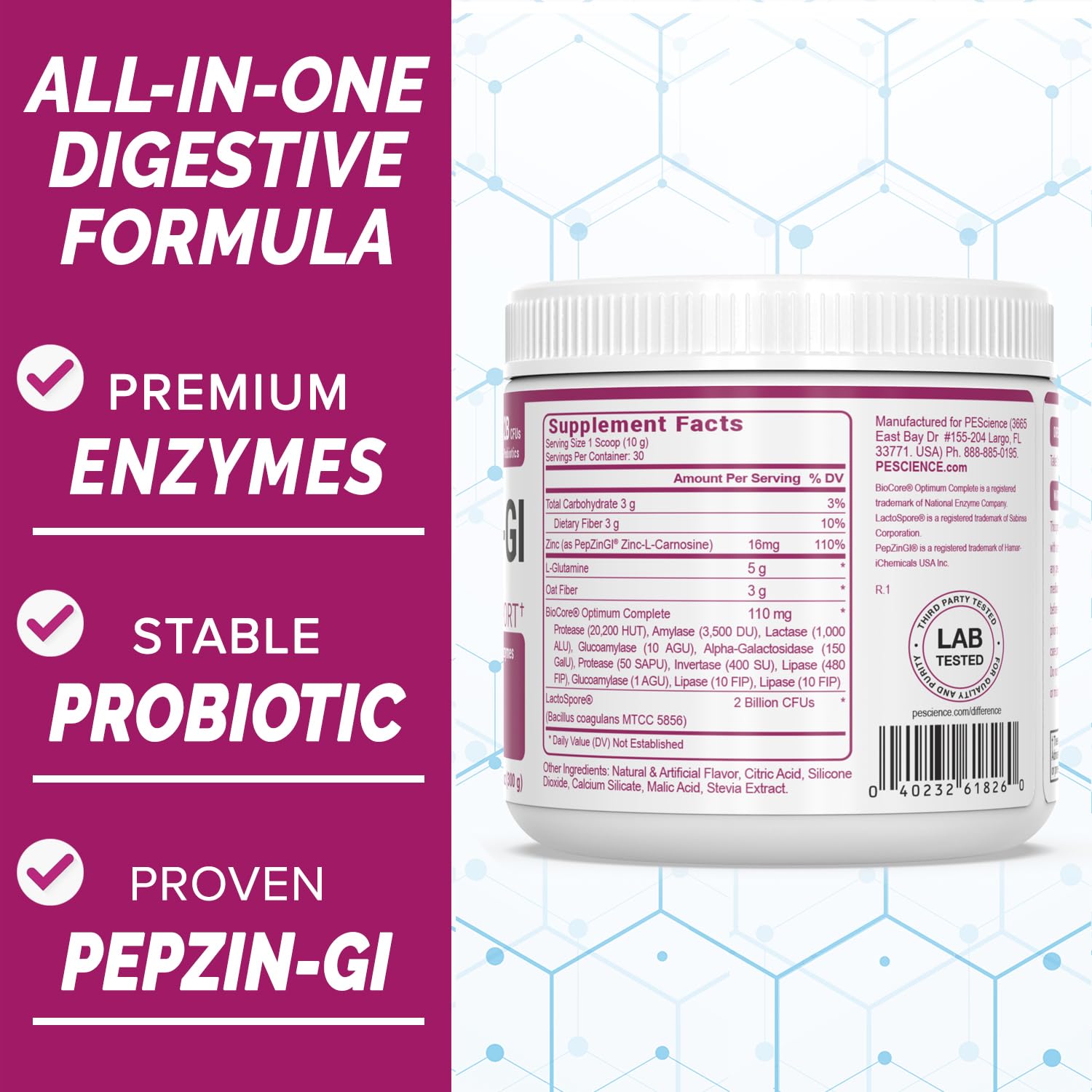PEScience cuchara junto al bote para comparar tamaño de la porción