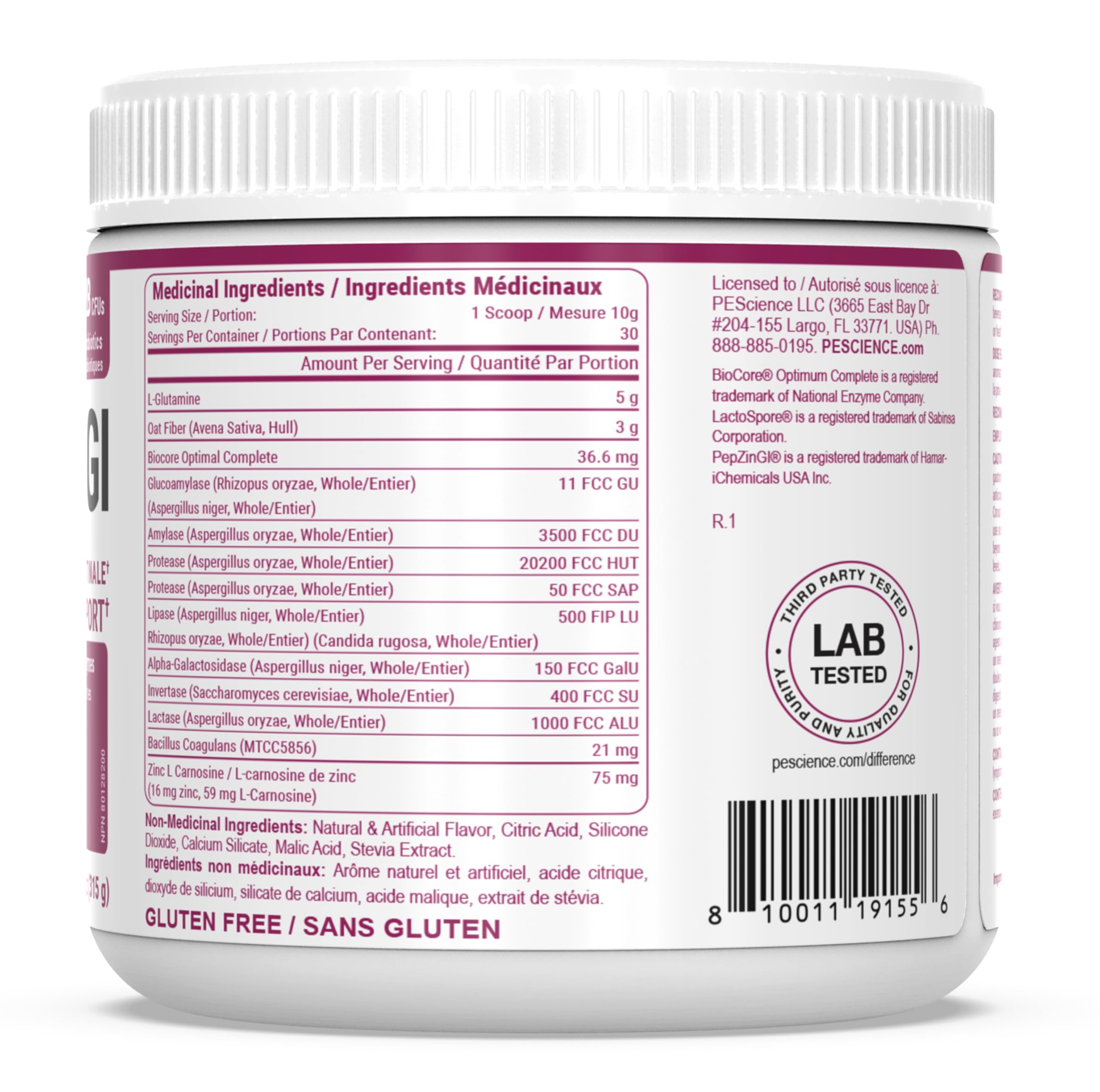 Cuchara medidora junto a PEScience Complete-GI para comparar tamaño de porción