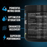 Vaso con High Volume disuelto y color rosado, PEScience mezcla fácilmente para consumo antes de entrenar