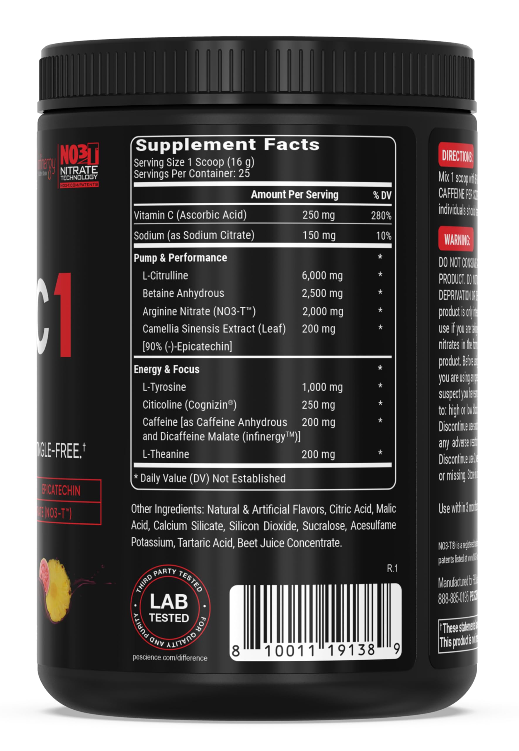 PEScience Prolific-1 enfoque en lista de ingredientes que transmite transparencia y confianza