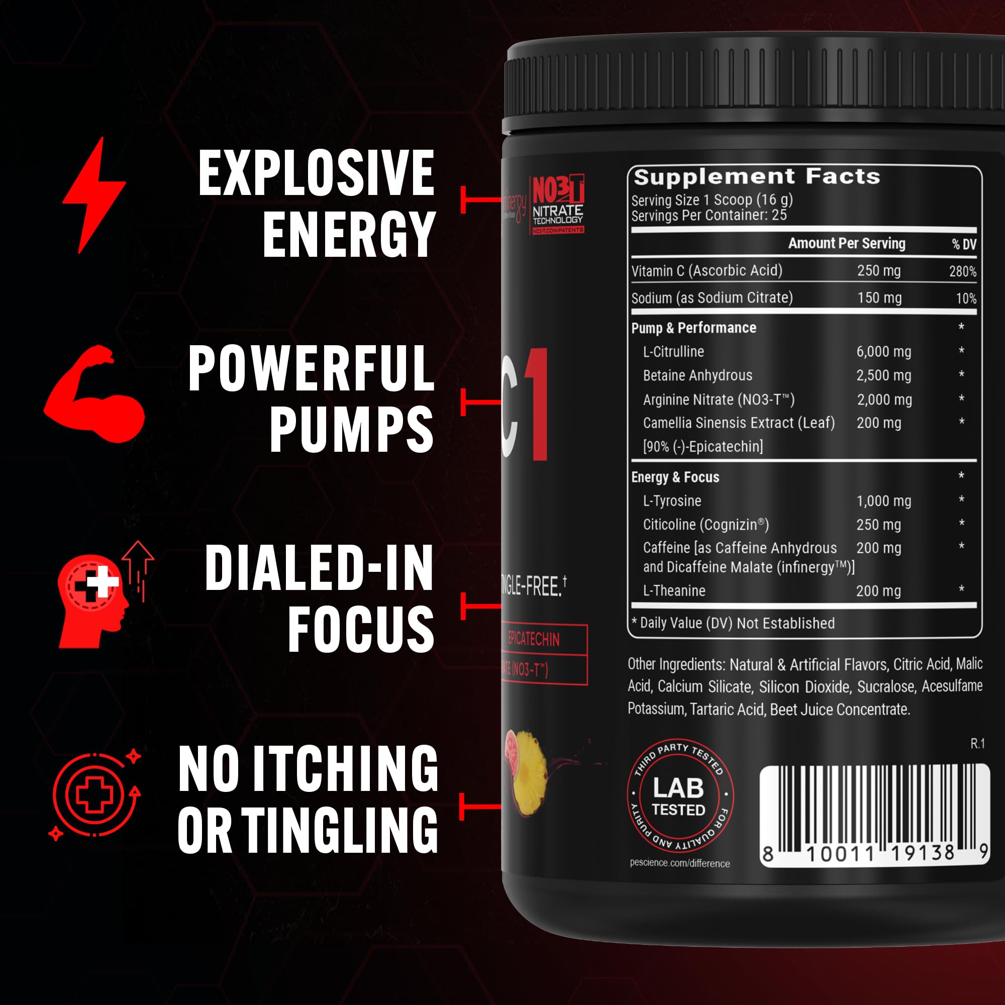 PEScience Prolific-1 cucharada junto a una regla para ver la escala de la porción precisa