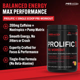 PEScience Prolific-1 persona preparando pre-entreno en gimnasio para energía inmediata