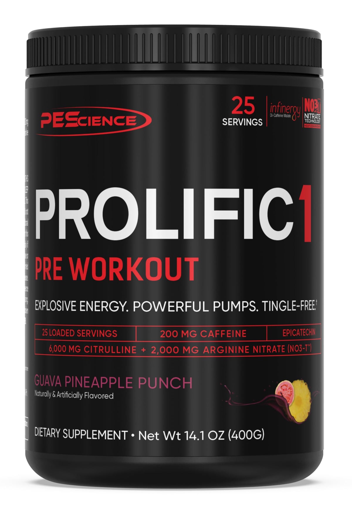 PEScience Prolific-1 frente del envase mostrando diseño y sabor Guava Pineapple Punch