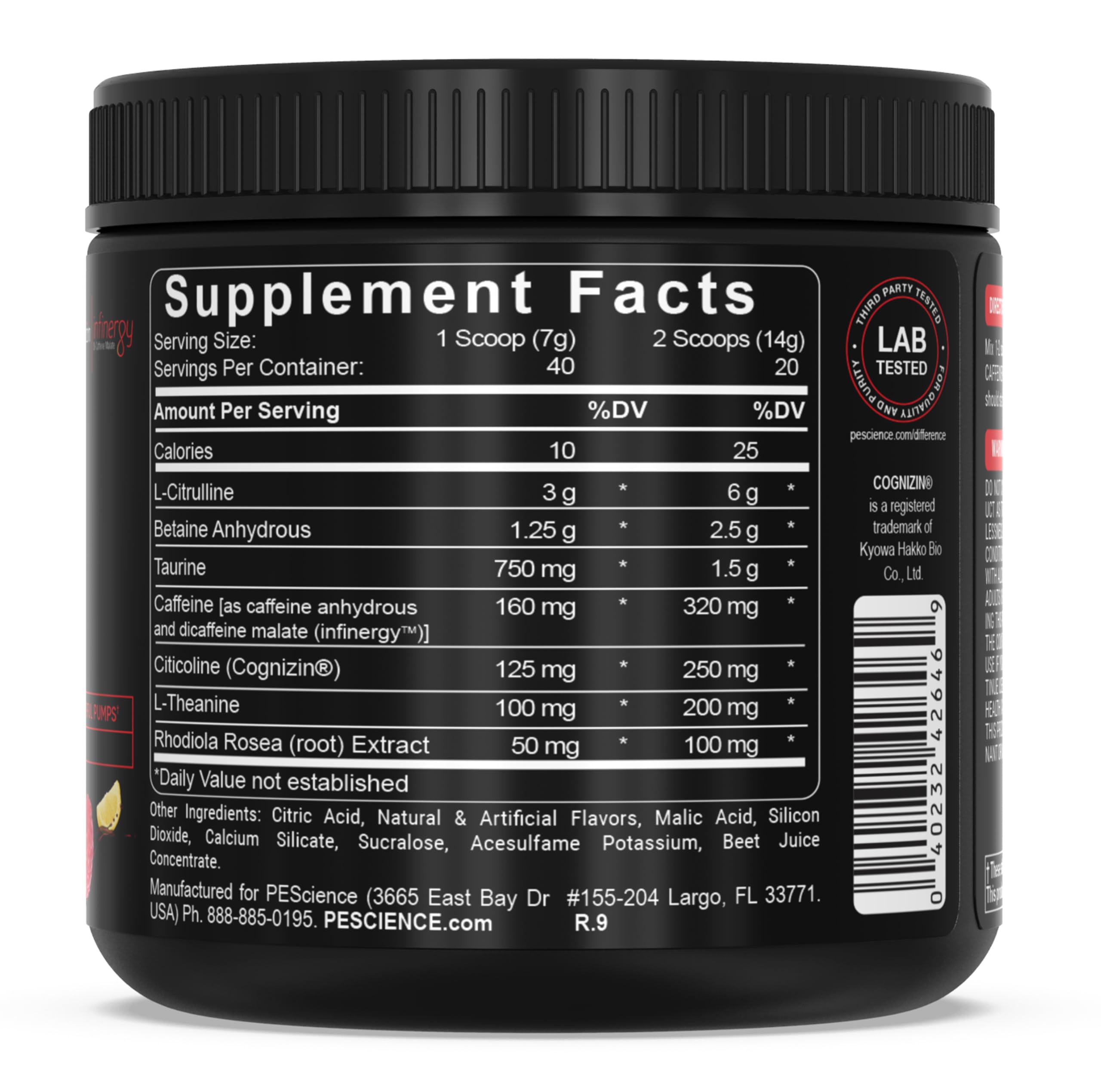 PEScience cuchara al lado del frasco para comparar tamaño de la porción visualmente