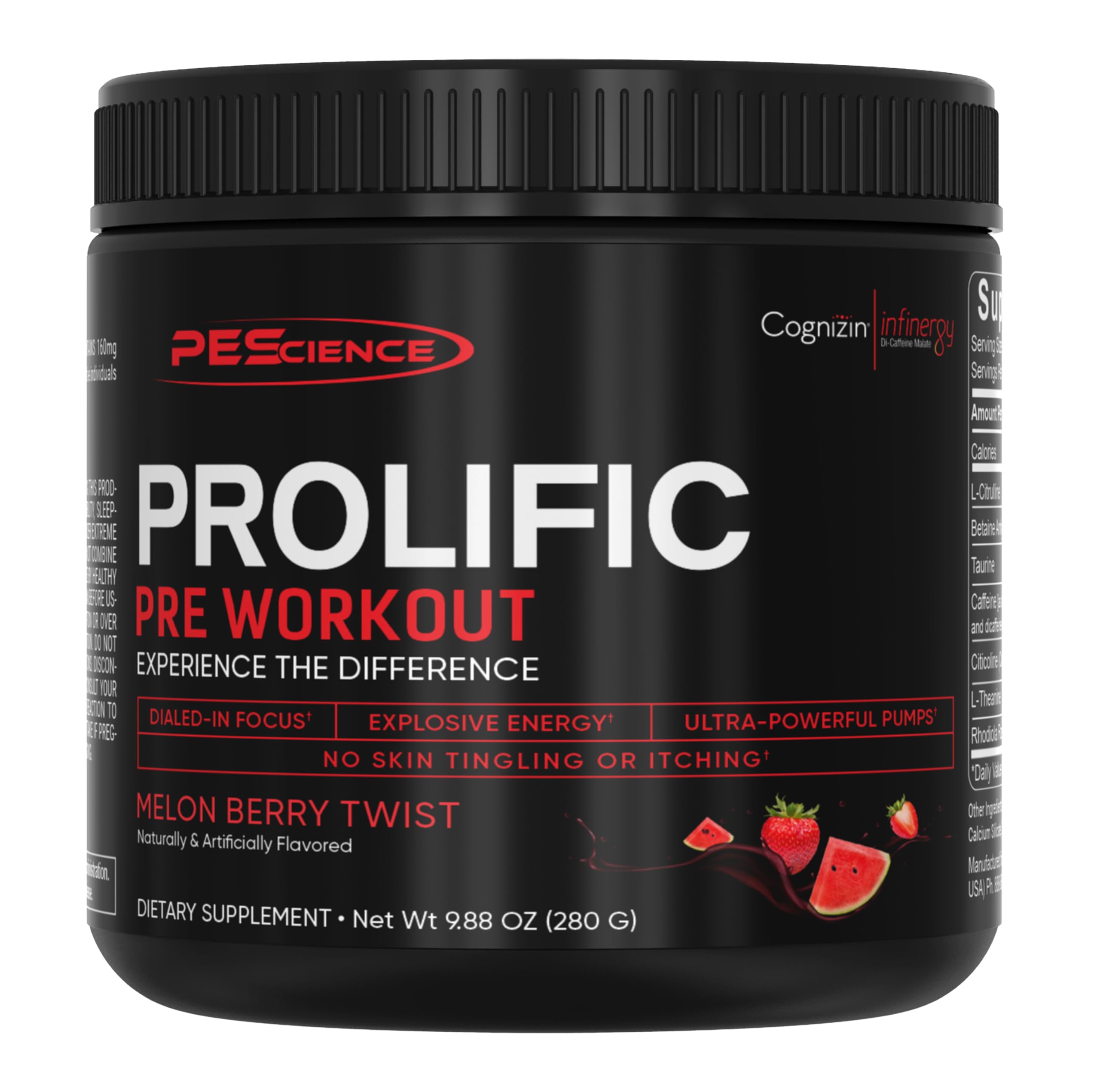 PEScience tarro frontal Melon Berry Twist mostrando diseño y beneficios
