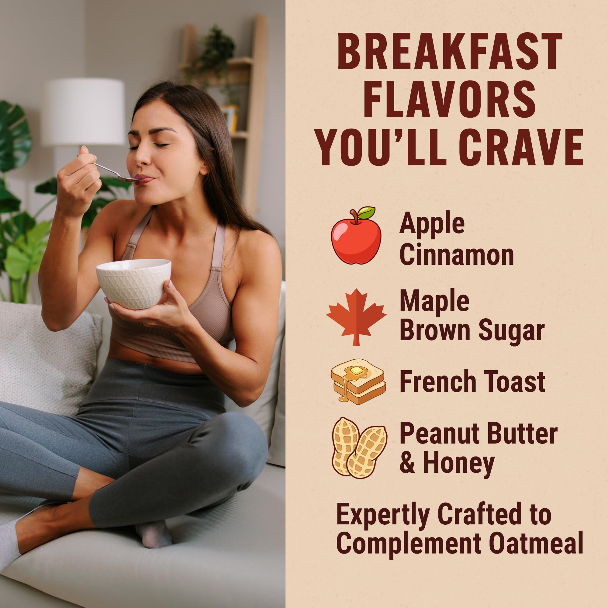 Cuchara con una porción de PEScience Protein4Oats lista para añadir a la avena