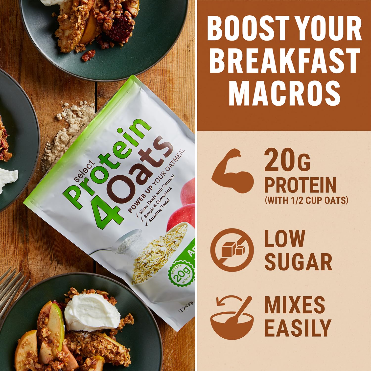 PEScience Protein4Oats polvo vista de textura fina que facilita mezcla cremosa