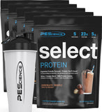 PEScience envase frontal del pack de muestra mostrando cinco sabores y beneficios