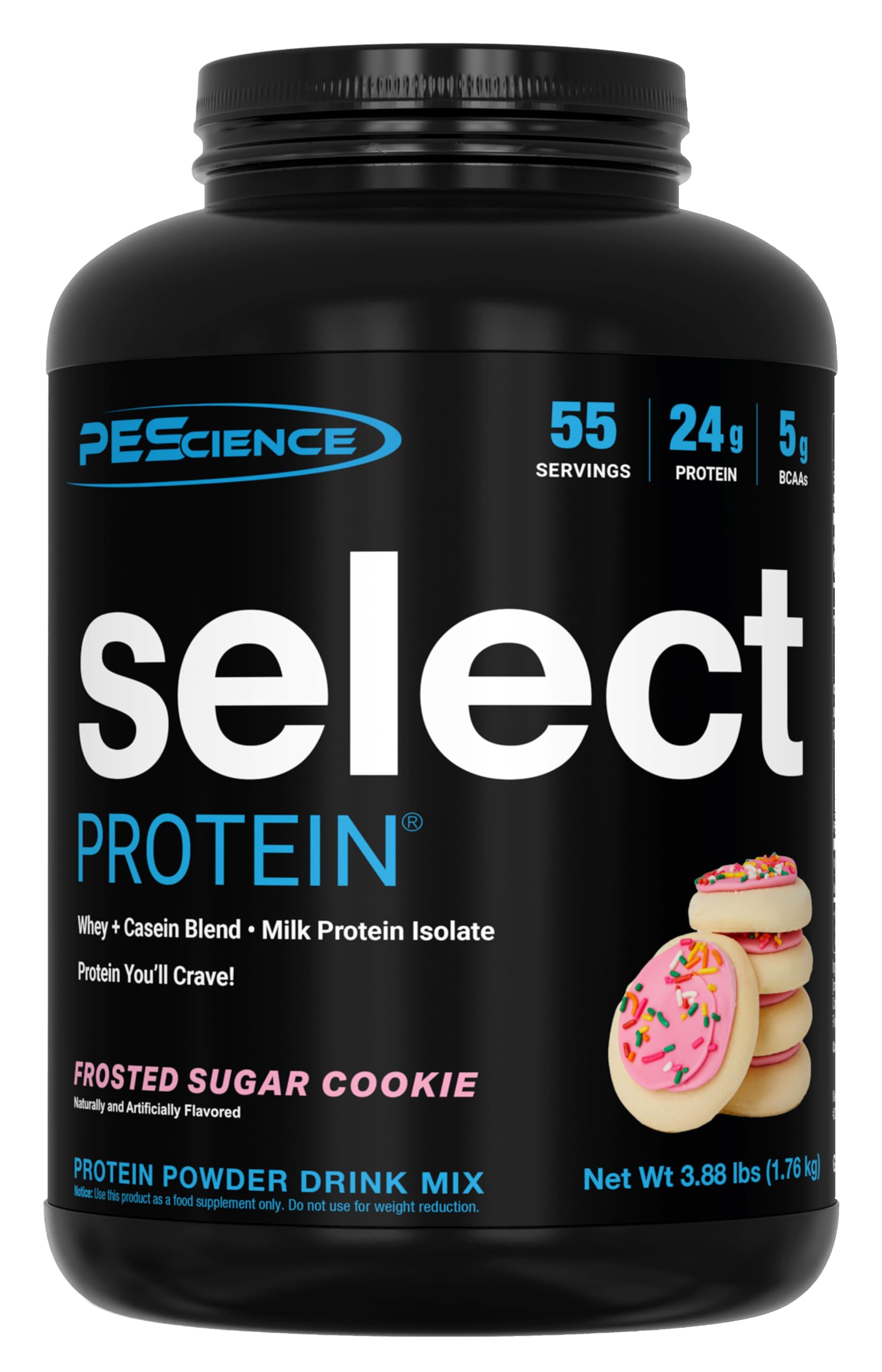 PEScience envase frontal mostrando sabor Frosted Sugar Cookie y atractivo visual