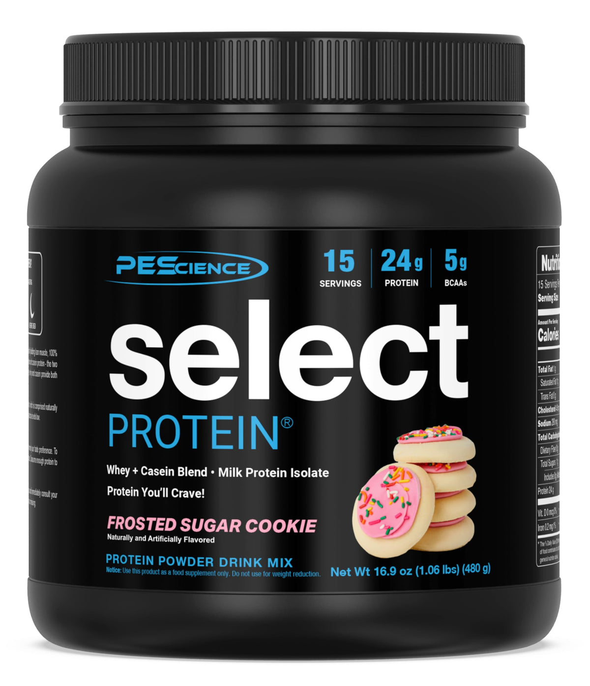 PEScience envase frontal Frosted Sugar Cookie mostrando diseño claro y beneficios