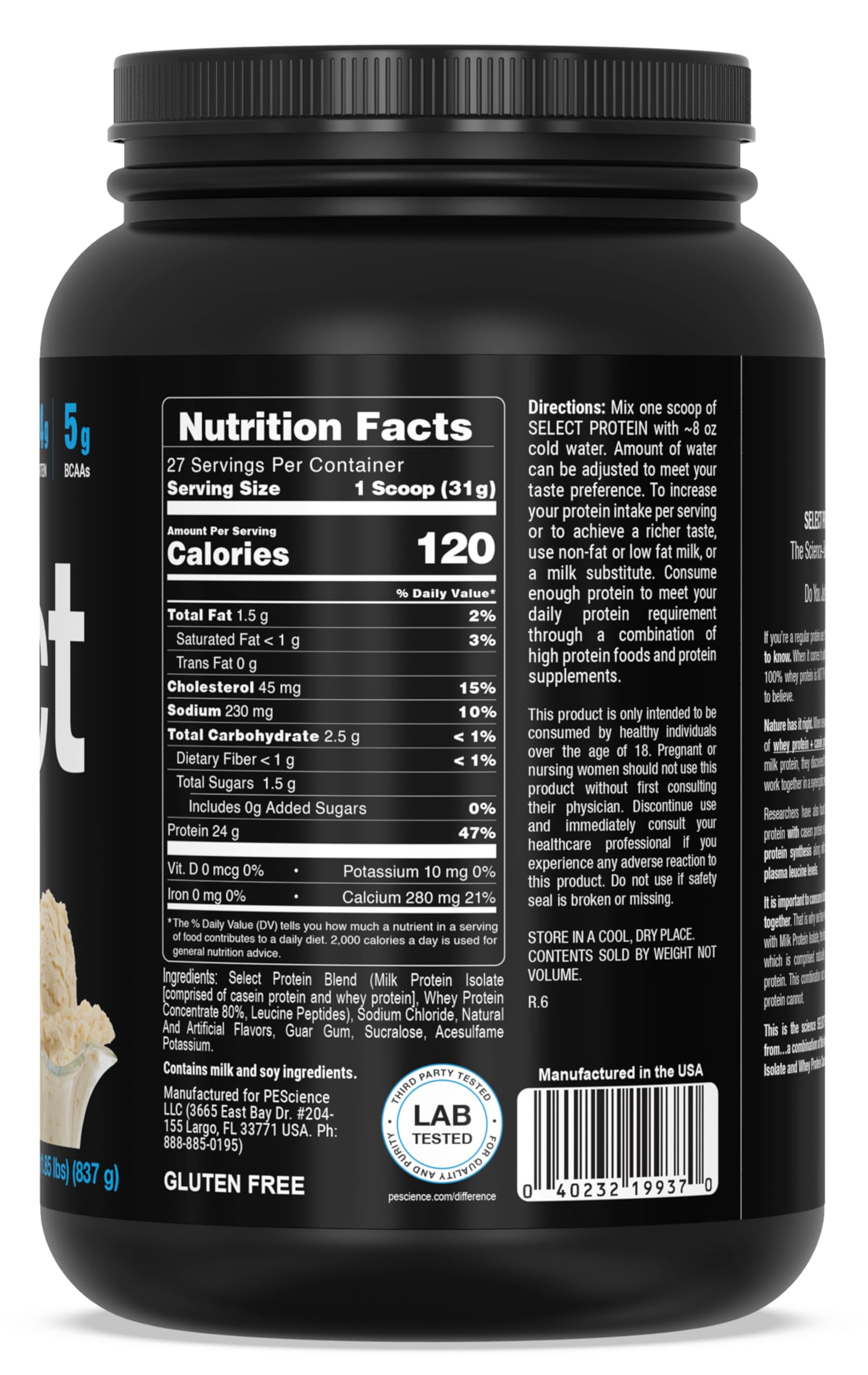 Uso de PEScience Select Protein en gimnasio como recuperación rápida y baja en calorías