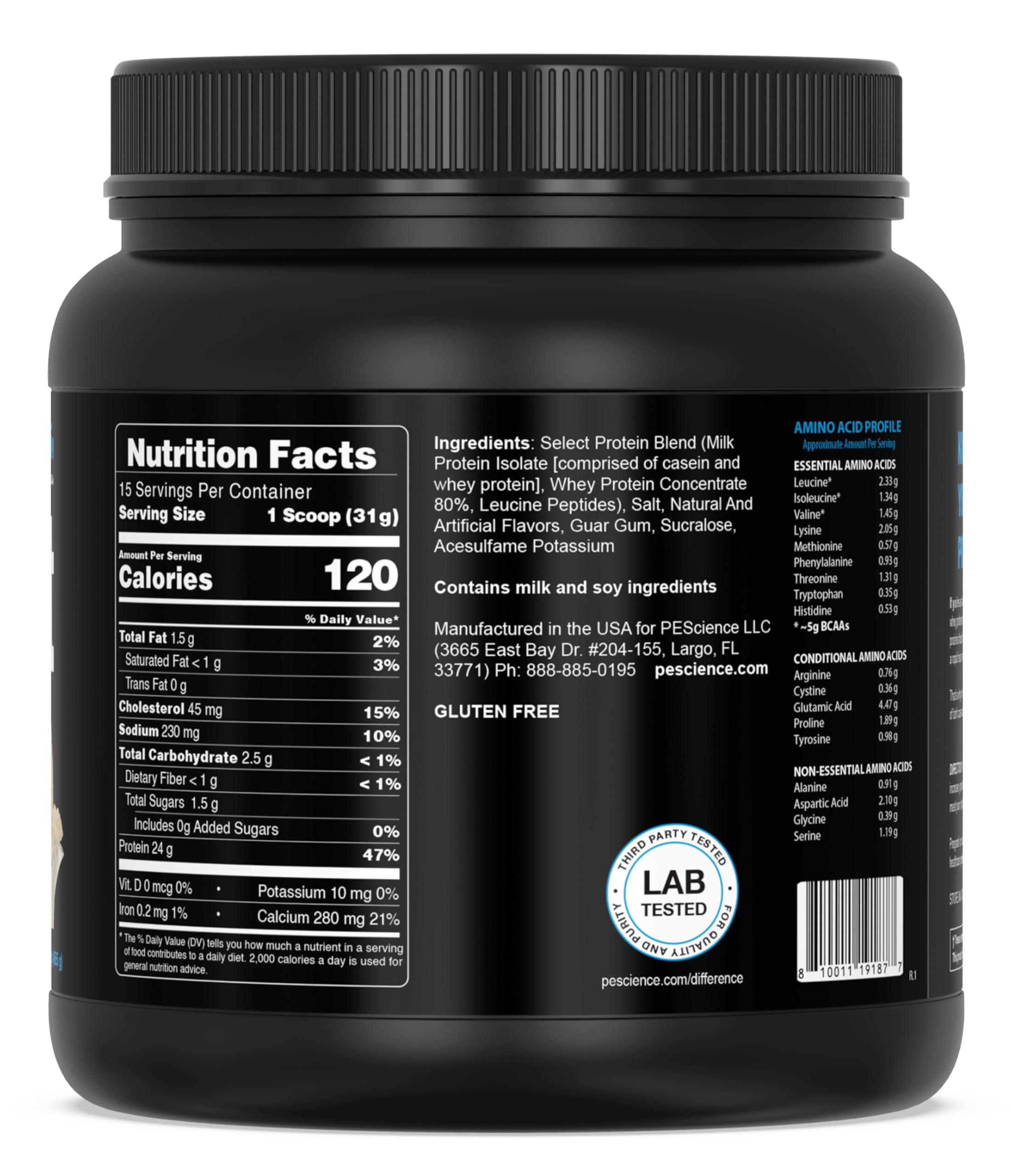 PEScience etiqueta nutricional visible, transparencia en ingredientes