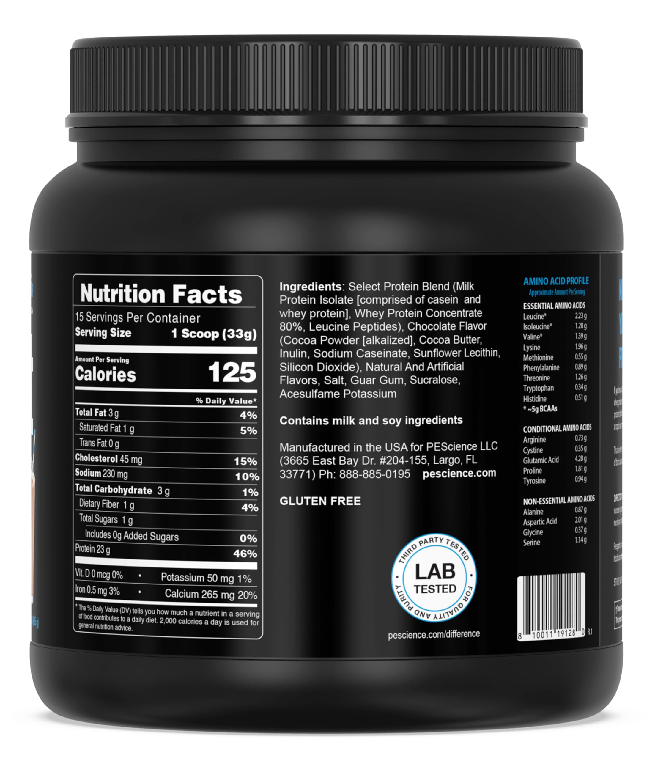 PEScience etiqueta nutricional clara con información de ingredientes