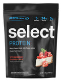 PEScience envase frontal mostrando sabor strawberry cheesecake y beneficios claros
