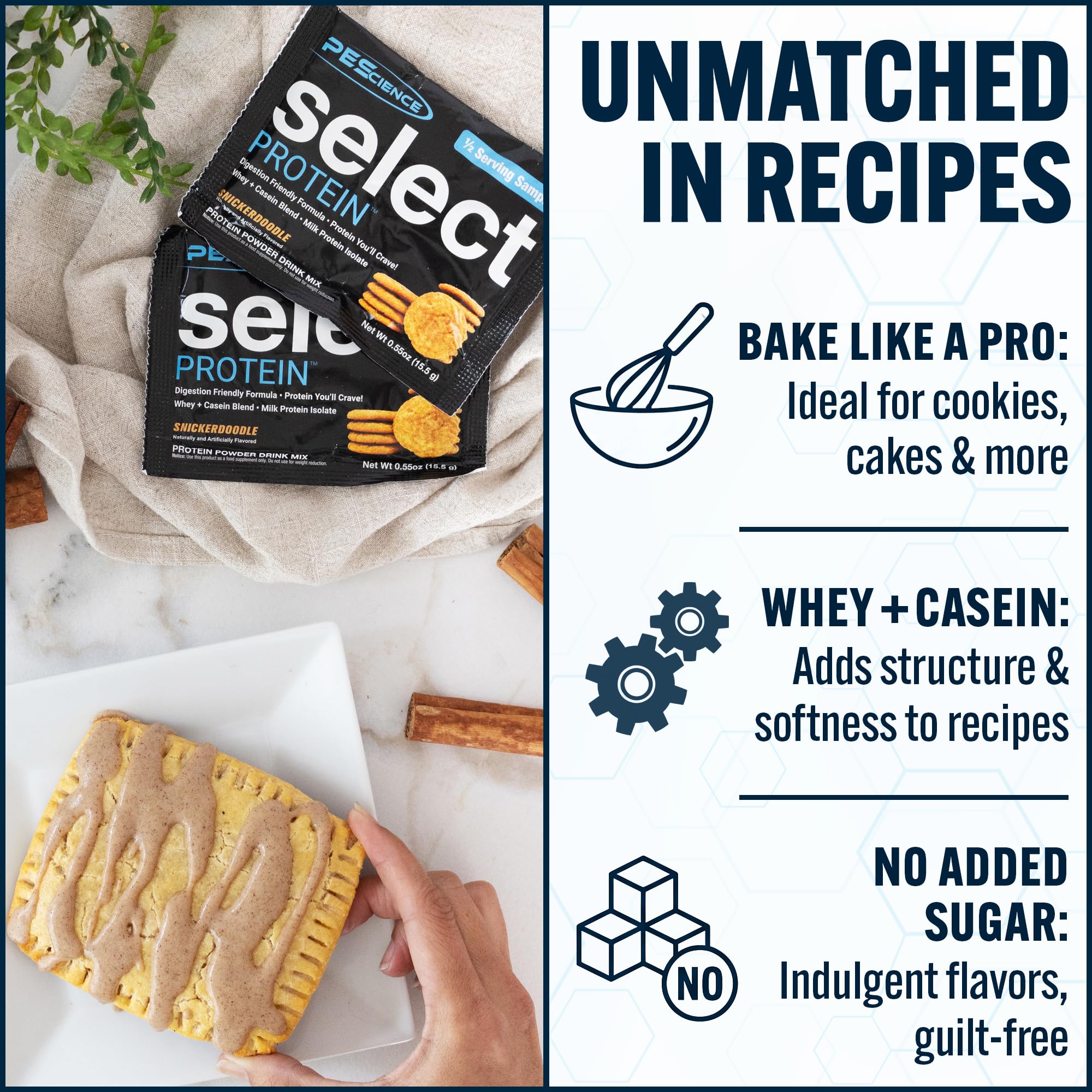 PEScience Select Protein porción con texto 24 g proteína, ideal para soporte muscular