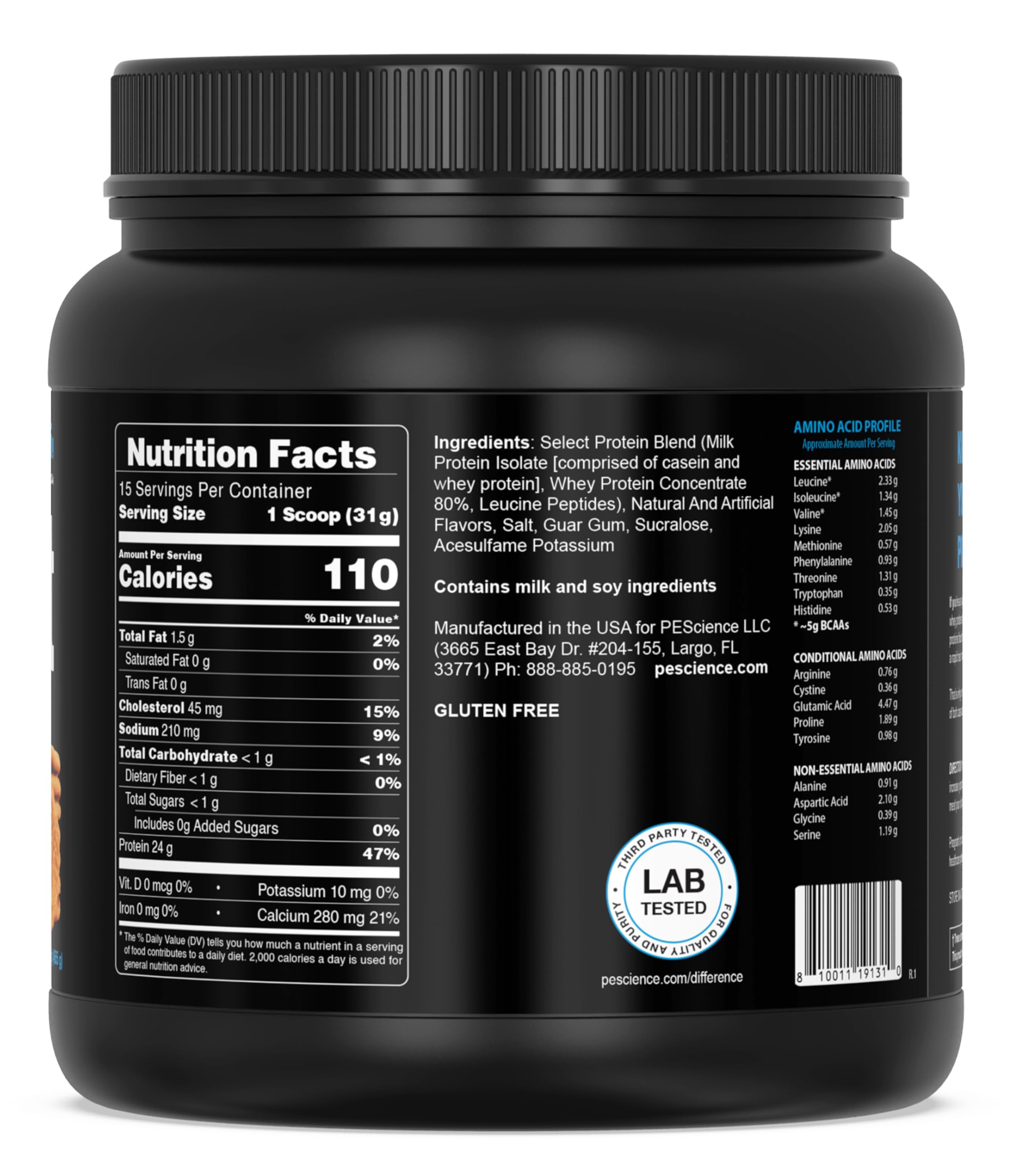 PEScience Select Protein bebida junto a mancuernas, beneficio de recuperación post entreno