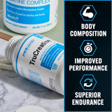PEScience TruCreatine cápsulas en primer plano destacando pureza y textura