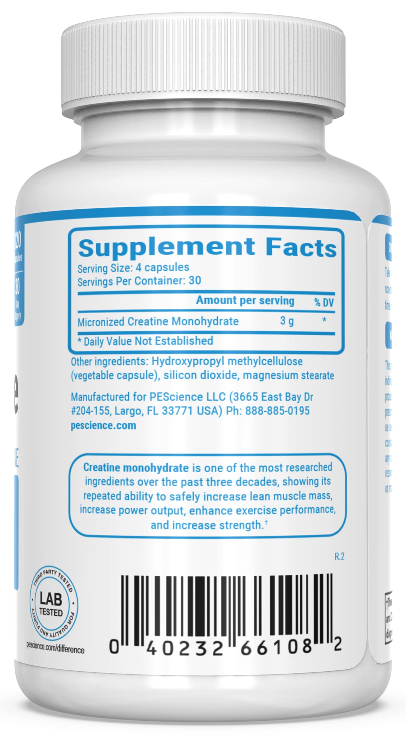 PEScience TruCreatine cápsulas junto a pesas mostrando uso en entrenamiento