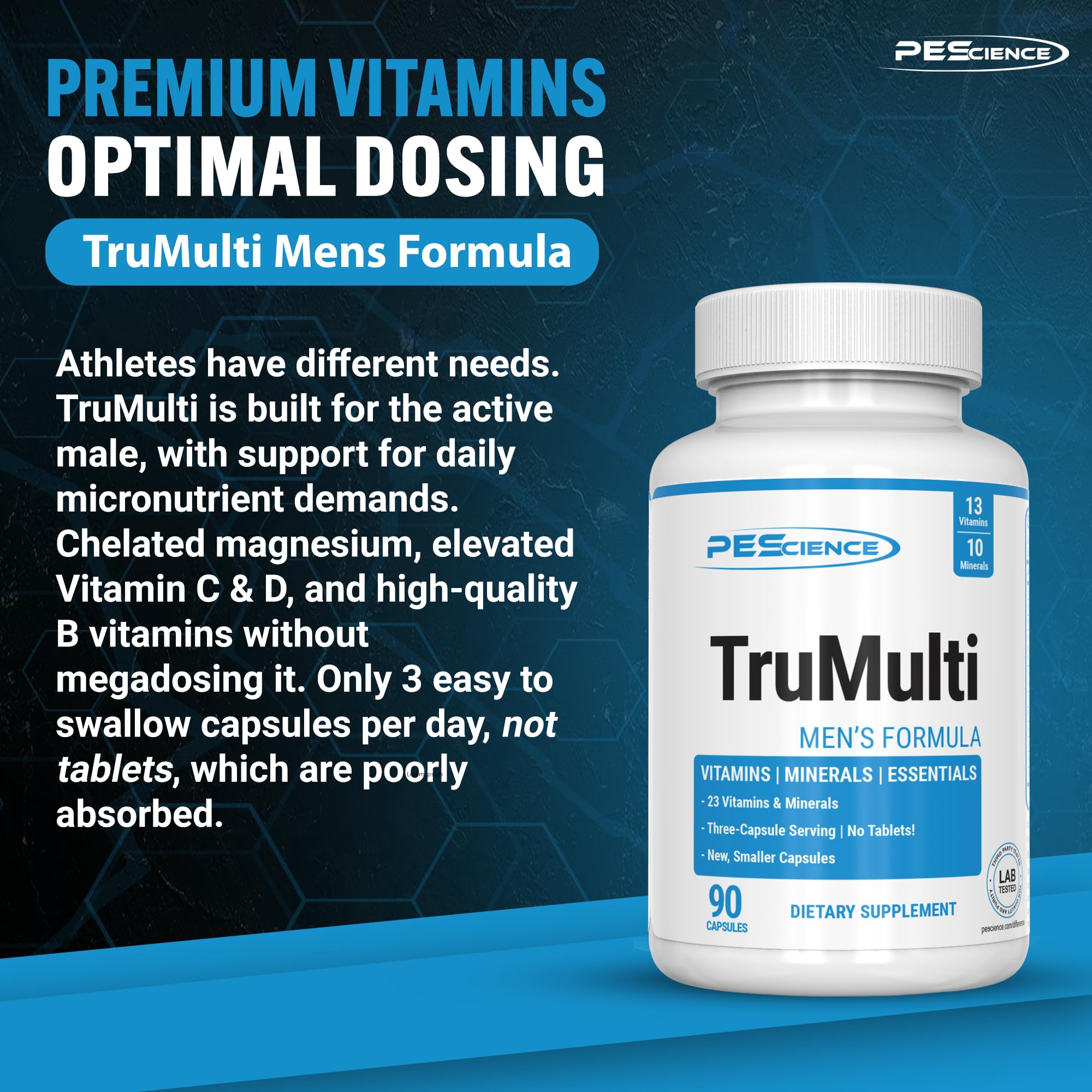 PEScience TruMulti primer plano de cápsulas fácil de tragar