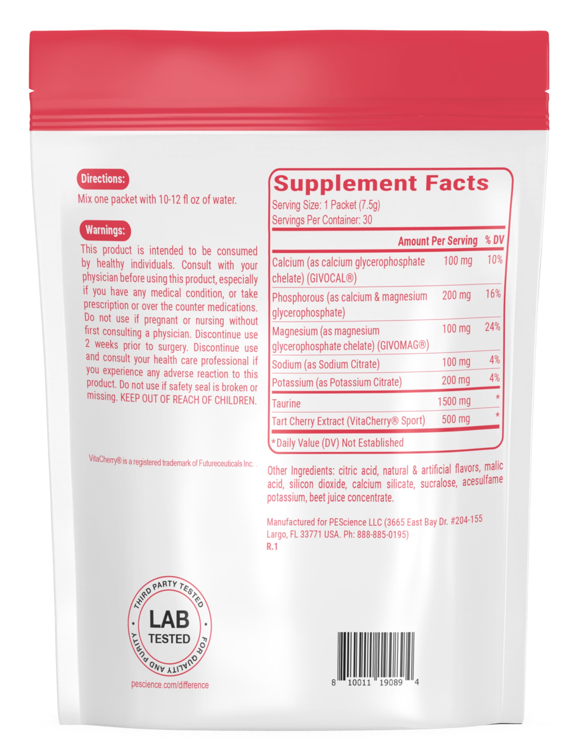 PEScience Versalyte comparación de tamaño de sobre para llevar y uso en entrenamiento