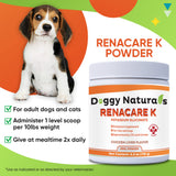 Pet Health Pharma RenaCare K junto a una mano para comparar tamaño del frasco y cantidad