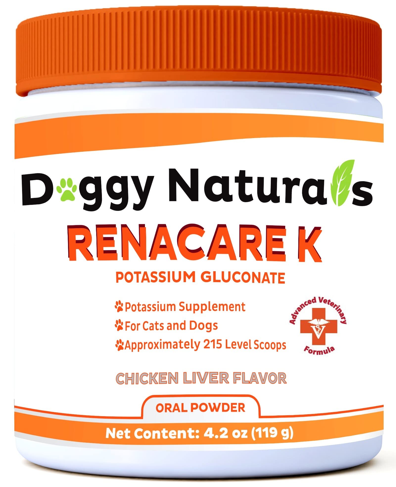 Pet Health Pharma frasco RenaCare K frente, identificación clara y beneficio de reposición de potasio