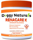 Pet Health Pharma frasco RenaCare K frente, identificación clara y beneficio de reposición de potasio