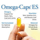 Pet Health Solutions cápsula de Omega-Caps ES en primer plano mostrando tamaño y forma