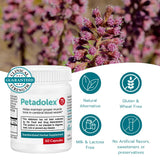 Petadolex etiqueta con información y estandarización visible