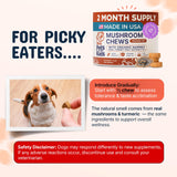 Pets Are Kids Too etiqueta nutricional visible con lista de hongos y dosis