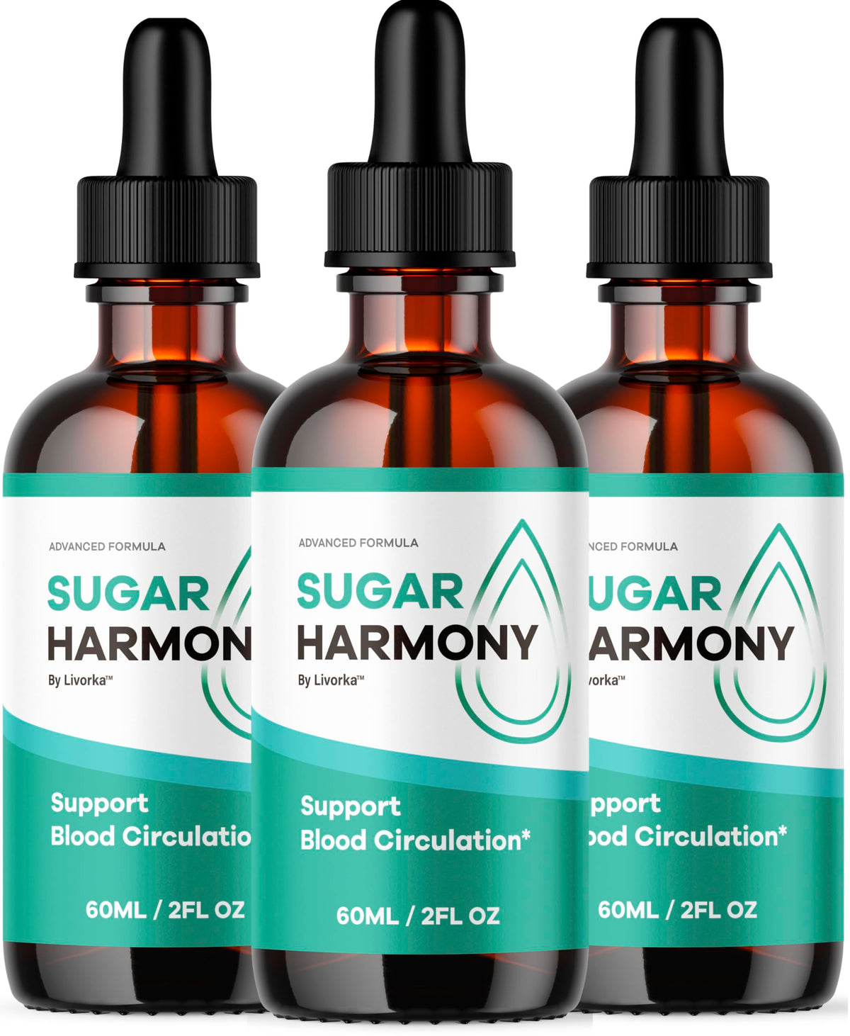 pharmagetics botella frontal de Sugar Harmony Drops mostrando diseño y beneficios visibles