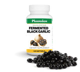 PHARMAKON frasco frontal de ajo negro ecológico con etiqueta clara y beneficio de pureza