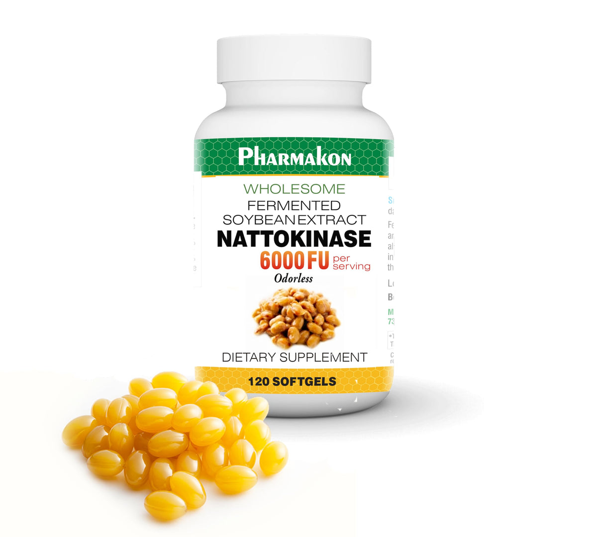 PHARMAKON envase frontal de Nattokinase mostrando etiqueta clara y beneficios