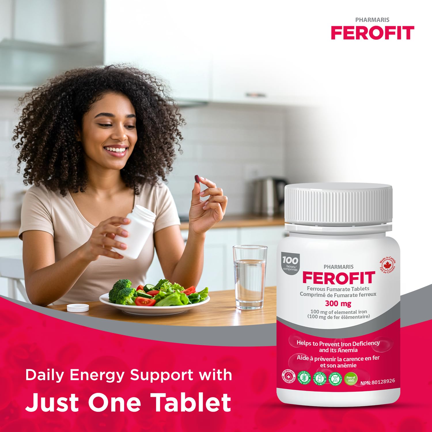 Pharmaris Ferofit etiqueta legible con instrucciones de uso y beneficios visibles