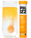 Phizz frente del envase naranja mostrando tabletas y marca, beneficio de conveniencia