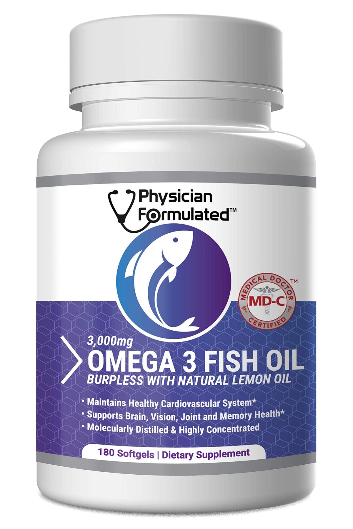 Physician Formulated frasco frontal con 180 cápsulas, muestra dosis concentrada